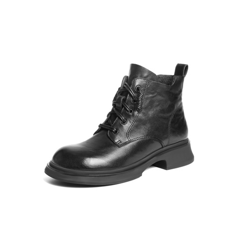 百丽复古抓皱马丁靴女2025冬新真皮厚底增高休闲短靴B2939DD5