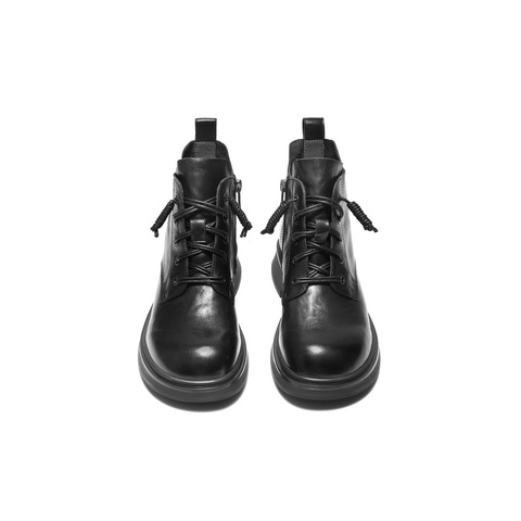 百丽复古抓皱马丁靴女2025冬新真皮厚底增高休闲短靴B2939DD5