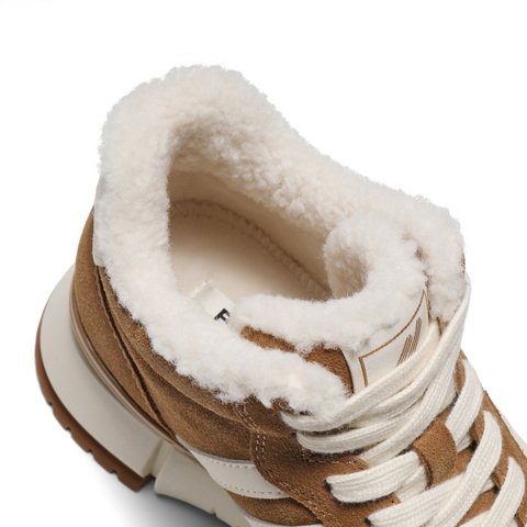 百丽复古跑道高帮鞋女2025冬新商场同款厚底加绒休闲鞋E6Q1DDD5