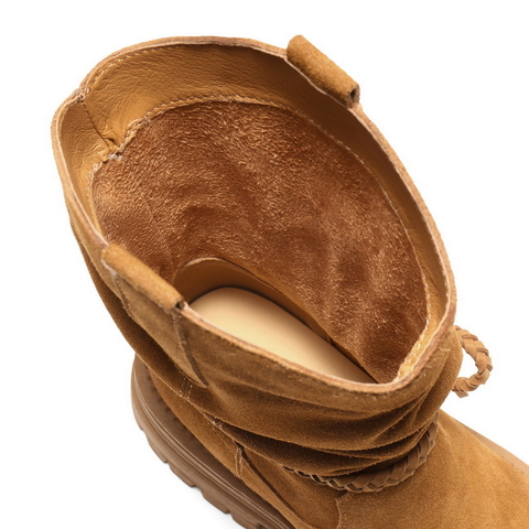 百丽复古擦色西部靴女2025冬新柔软舒适休闲蝴蝶结高靴B2878DZ5