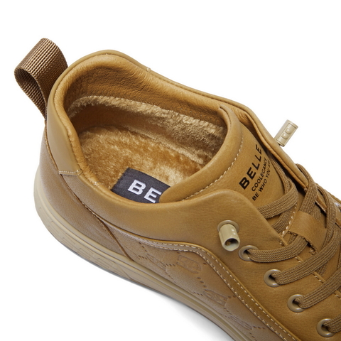 百丽时尚休闲高帮板鞋男鞋2025新冬牛皮革印花工装鞋加绒A2188DM5