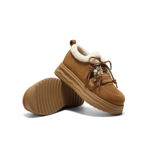 百丽复古民族风串珠毛毛鞋女2025冬新厚底加毛保暖休闲鞋B2954DM5