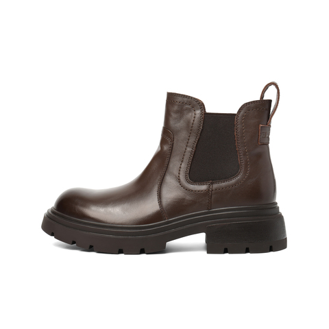 百丽复古擦色切尔西靴女2025冬新真皮厚底增高休闲短靴B2941DD5