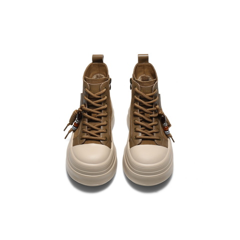 百丽时尚串珠高帮休闲鞋女2025冬新厚底增高百搭休闲板鞋B3011DD5