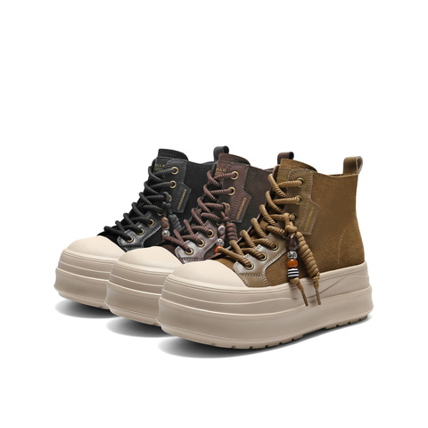 百丽时尚串珠高帮休闲鞋女2025冬新厚底增高百搭休闲板鞋B3011DD5