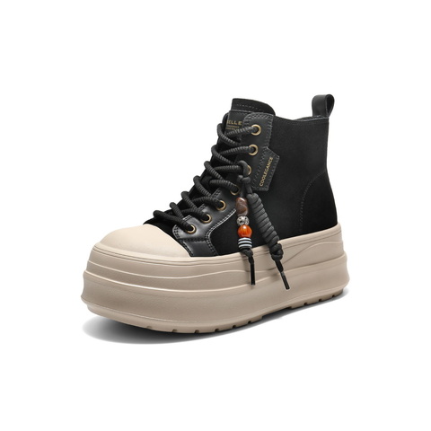 百丽时尚串珠高帮休闲鞋女2025冬新厚底增高百搭休闲板鞋B3011DD5