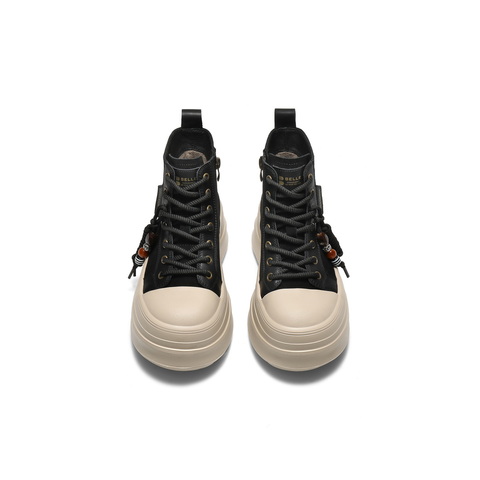 百丽时尚串珠高帮休闲鞋女2025冬新厚底增高百搭休闲板鞋B3011DD5