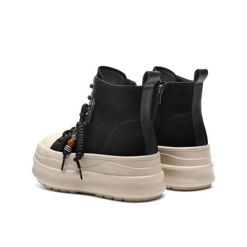 百丽时尚串珠高帮休闲鞋女2025冬新厚底增高百搭休闲板鞋B3011DD5