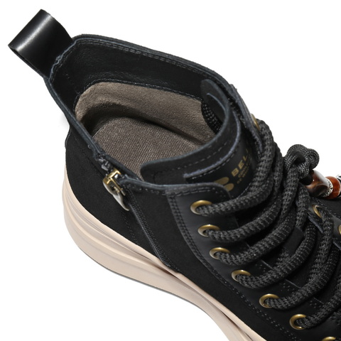 百丽时尚串珠高帮休闲鞋女2025冬新厚底增高百搭休闲板鞋B3011DD5