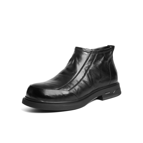 百丽时尚套筒休闲靴男2025新冬商场款牛皮切尔西短靴加绒8XS02DD5