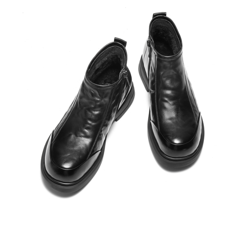 百丽时尚套筒休闲靴男2025新冬商场款牛皮切尔西短靴加绒8XS02DD5