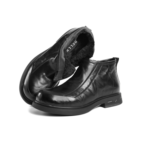 百丽时尚套筒休闲靴男2025新冬商场款牛皮切尔西短靴加绒8XS02DD5