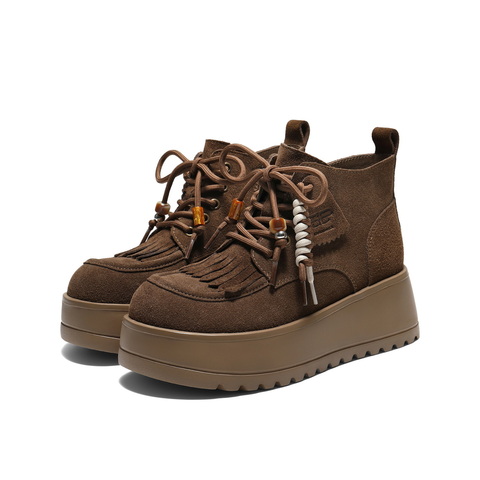 百丽复古流苏串珠马丁靴女2025冬新厚底增高休闲短靴B2951DM5