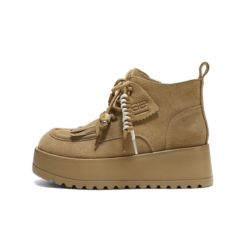 百丽复古流苏串珠马丁靴女2025冬新厚底增高休闲短靴B2951DM5