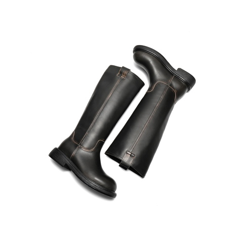 百丽复古做旧骑士靴女2025冬新商场同款真皮高筒靴F2U1DDG5