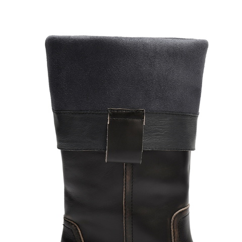 百丽复古做旧骑士靴女2025冬新商场同款真皮高筒靴F2U1DDG5