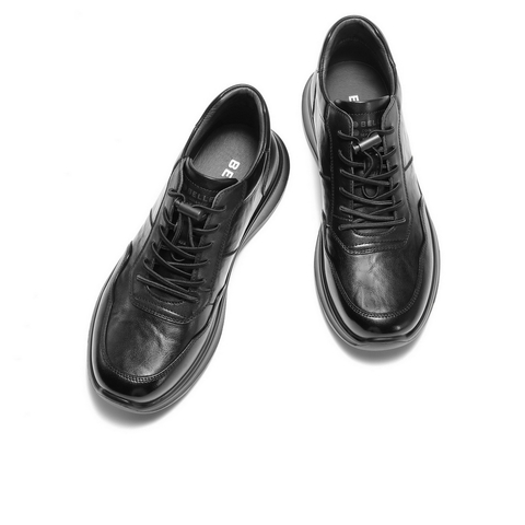 百丽高帮休闲皮鞋男2025新款冬季牛皮厚底增高商务运动鞋A2220DD5