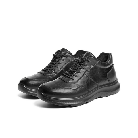 百丽高帮休闲皮鞋男2025新款冬季牛皮厚底商务运动鞋加绒A2220DD5