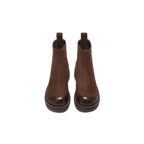 百丽复古民族风时装靴女2025冬新真皮粗跟增高休闲短靴B2955DD5