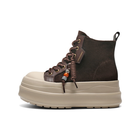 百丽时尚串珠高帮休闲鞋女2025冬新厚底增高百搭休闲板鞋B3011DD5