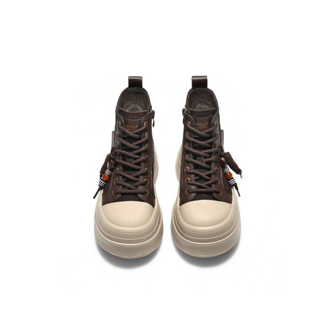 百丽时尚串珠高帮休闲鞋女2025冬新厚底增高百搭休闲板鞋B3011DD5