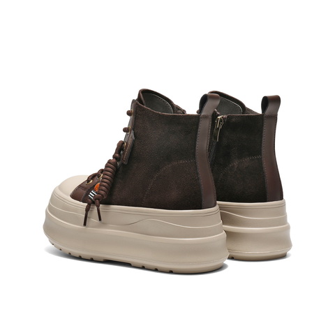 百丽时尚串珠高帮休闲鞋女2025冬新厚底增高百搭休闲板鞋B3011DD5