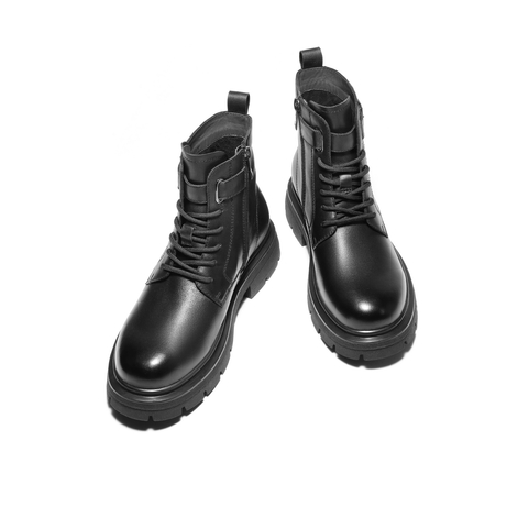 百丽时尚休闲靴男2025新款冬季牛皮革潮搭厚底马丁靴加绒A2287DD5