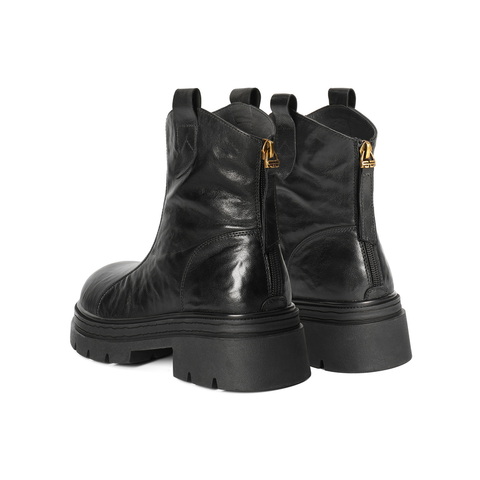 百丽复古抓皱时装靴女2025冬新商场同款真皮厚底显瘦短靴F2N1DDZ5