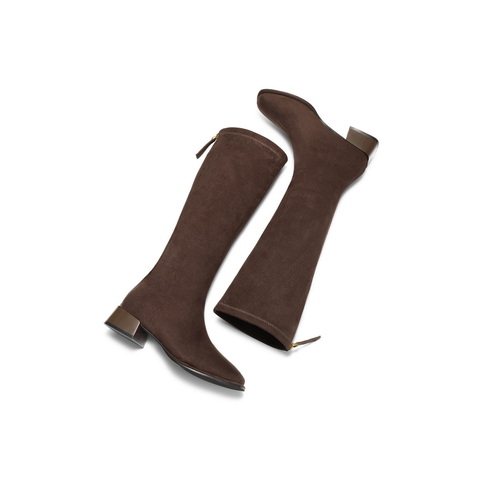 百丽复古简约弹力靴女2025冬新气质方头显瘦弹力高靴B2923DG5