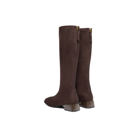 百丽复古简约弹力靴女2025冬新气质方头显瘦弹力高靴B2923DG5