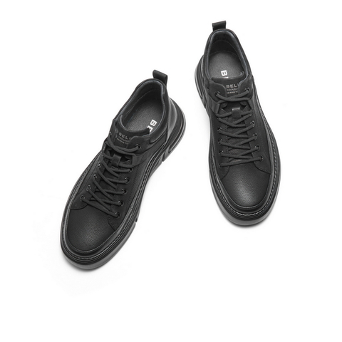 百丽高帮休闲板鞋男2025新款冬商场款牛皮厚底潮流鞋加绒8WE01DD5