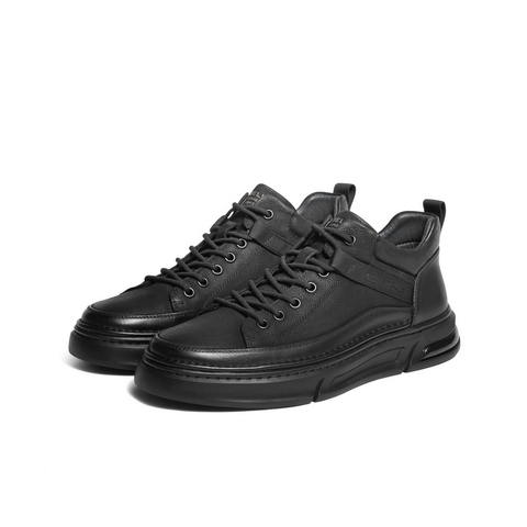 百丽高帮休闲板鞋男2025新款冬商场款牛皮厚底潮流鞋加绒8WE01DD5