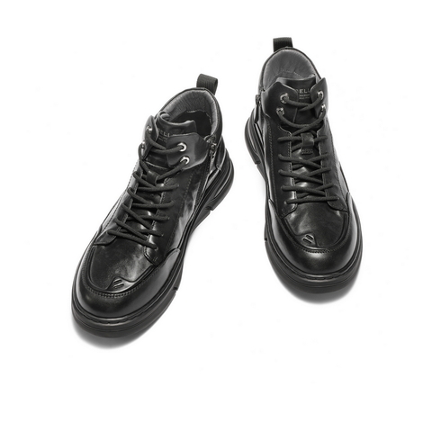 百丽高帮休闲皮鞋男2025新冬季商场款牛皮革舒适板鞋加绒8WG01DD5