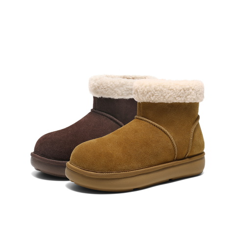 百丽复古翻毛靴筒雪地靴女2025冬新简约大头百搭休闲短靴B2960DD5