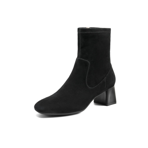 百丽简约气质时装靴女2025冬新真皮优雅高跟通勤短靴B2944DZ5