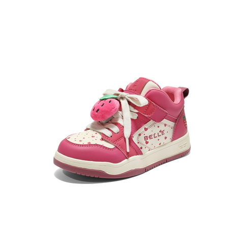 百丽时尚撞色高帮板鞋女童2025冬新商场同款绒毛球休闲鞋82130D85