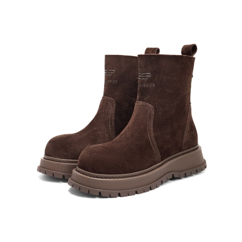 百丽复古时尚时装靴女2025冬新厚底增高舒适休闲短靴B2909DZ5