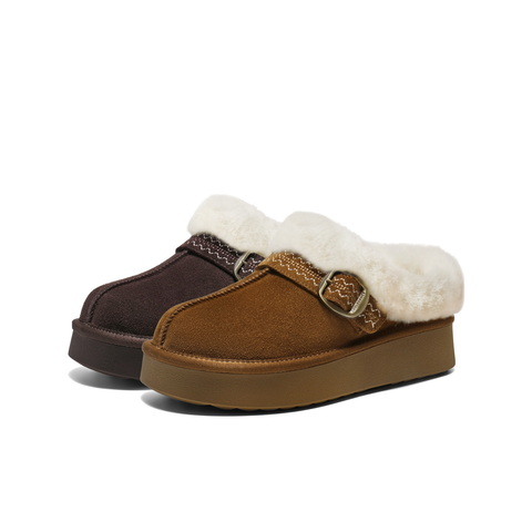 百丽民族风毛毛口毛毛鞋女2025冬新商场同款加毛保暖半拖F3D1DDH5