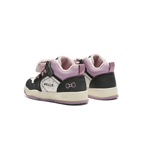 百丽时尚撞色高帮板鞋女童2025冬新商场同款绒毛球休闲鞋82130D85