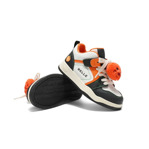 百丽时尚撞色高帮板鞋女童2025冬新商场同款绒毛球休闲鞋82130D85