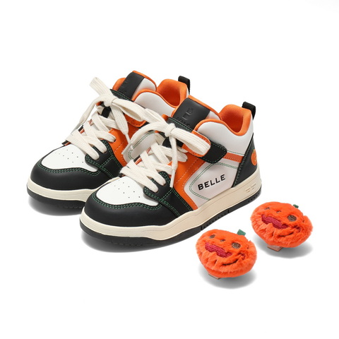 百丽时尚撞色高帮板鞋女童2025冬新商场同款绒毛球休闲鞋82130D85