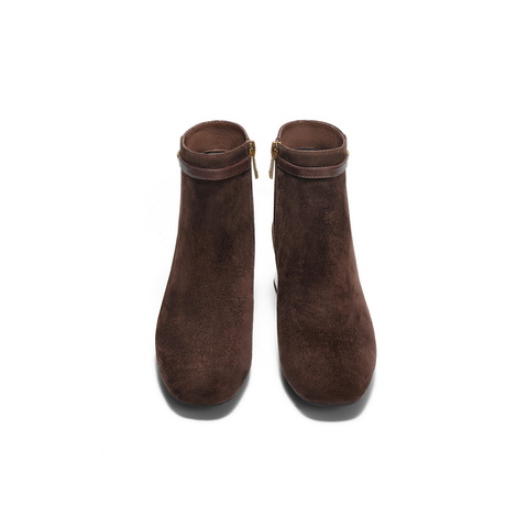 百丽复古气质时装靴女2025冬新真皮粗跟增高通勤短靴B2943DD5