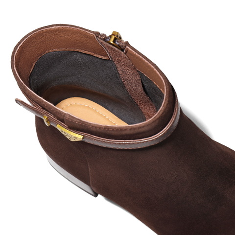 百丽复古气质时装靴女2025冬新真皮粗跟增高通勤短靴B2943DD5