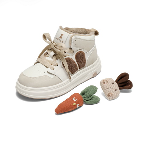 百丽撞色高帮板鞋女童2025冬新商场同款卡通饰扣休闲鞋V5118D85