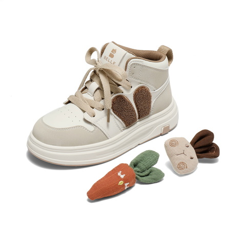 百丽撞色高帮板鞋女童2025冬新商场同款卡通饰扣休闲鞋V5118D85