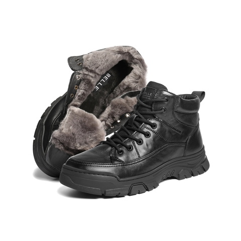 百丽高帮休闲皮靴男2025新款冬商场款牛皮革厚底保暖短靴8YA01DD5