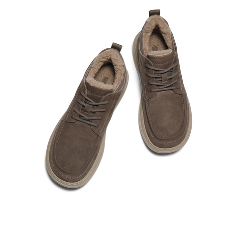 百丽高帮休闲工装鞋男2025新冬商场同款牛皮革板鞋加绒8WK01DD5