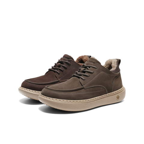 百丽高帮休闲工装鞋男2025新冬商场同款牛皮革板鞋加绒8WK01DD5