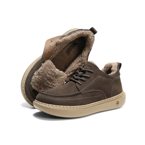 百丽高帮休闲工装鞋男2025新冬商场同款牛皮革板鞋加绒8WK01DD5