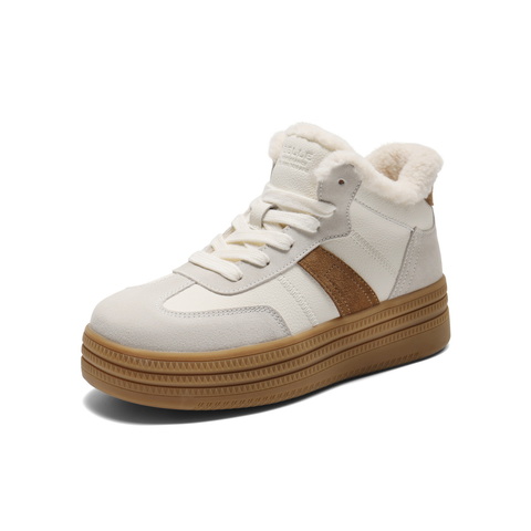 百丽加绒保暖高帮板鞋女2025冬新商场同款厚底增高休闲鞋E5T1DDD5